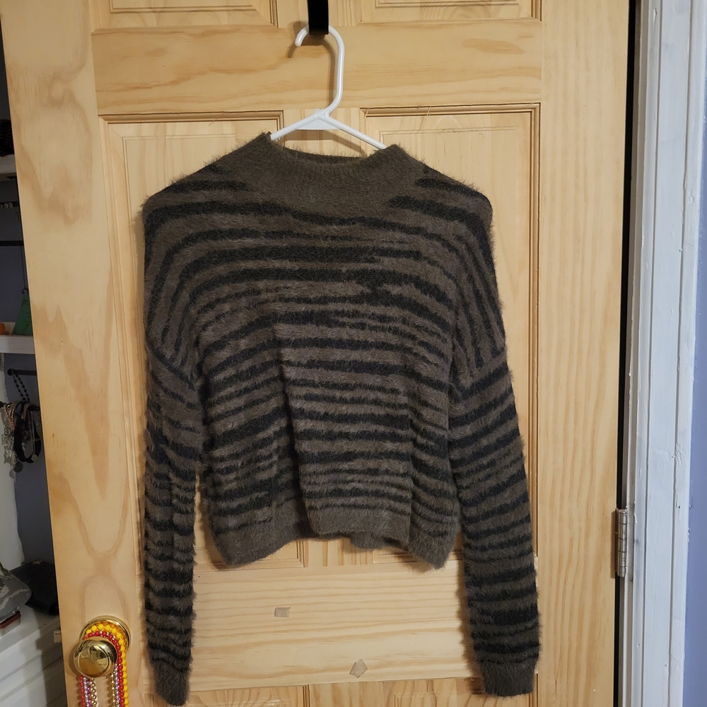Jessica Simpson Black and Brown Striped Turtleneck Sweater